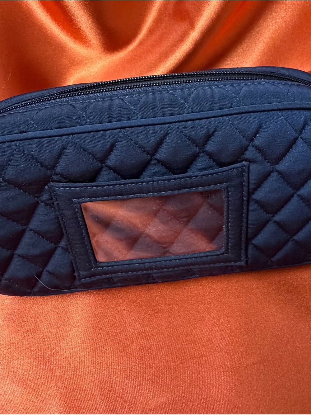 Vera Bradley Quilted Navy Cosmetic Pouch - Compact Travel Makeup Bag